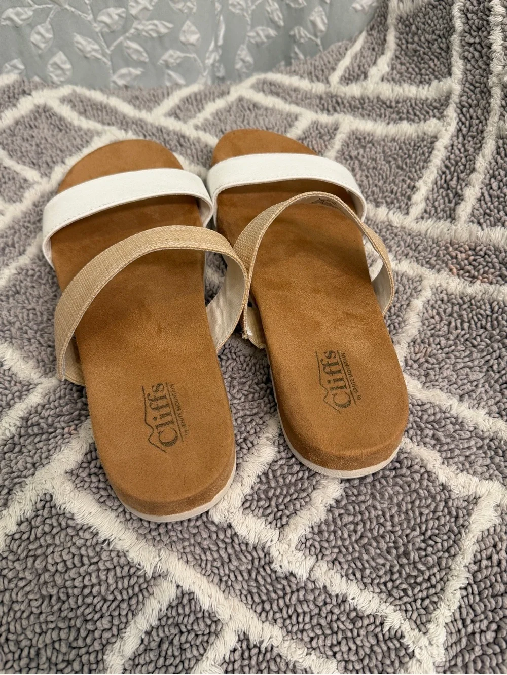 White Mountain White and Tan Dual-Strap Slide Sandals - Women